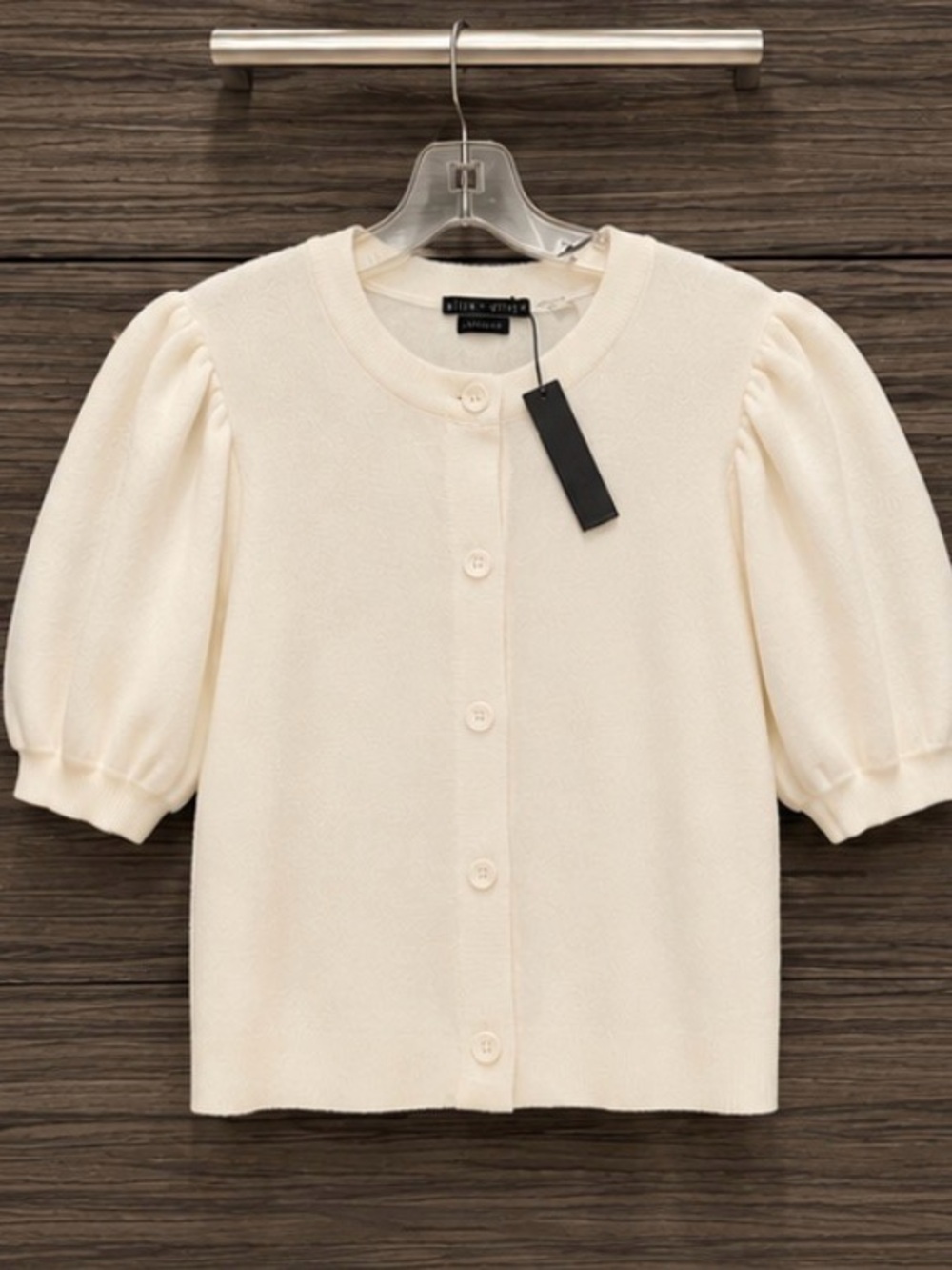 Alice + Olivia Cream Puff Sleeve Button Front Top